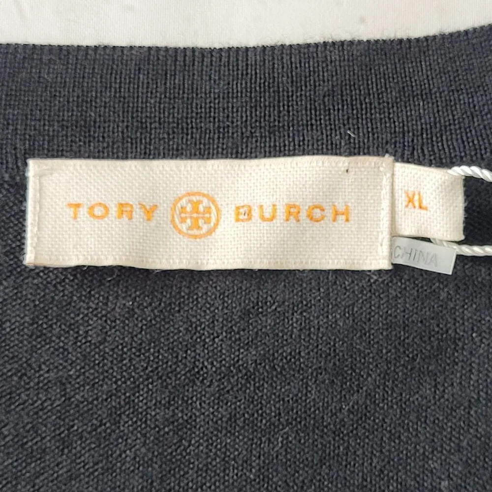 ✅ NWT Tory Burch black gold HONOUR METALLIC-PRINT JACQUARD & KNIT SWEATER XL